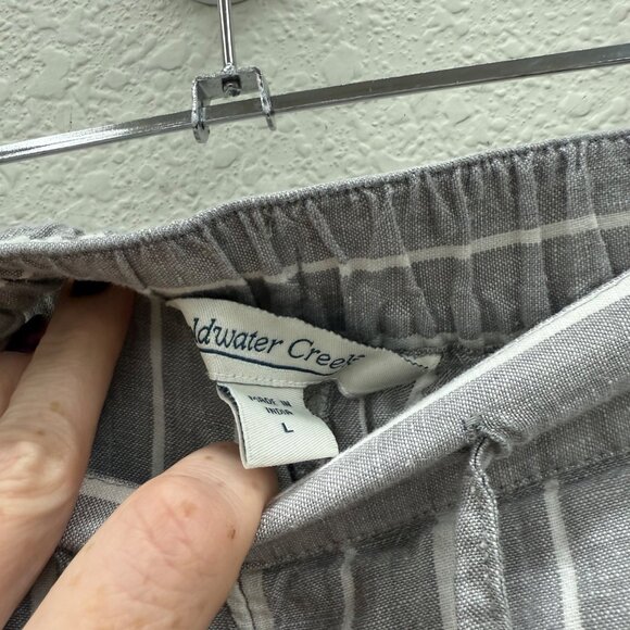 Coldwater Creek Grey Stripe Linen Drawstring Waist Pants w Pockets Womens Large - Picture 2 of 8